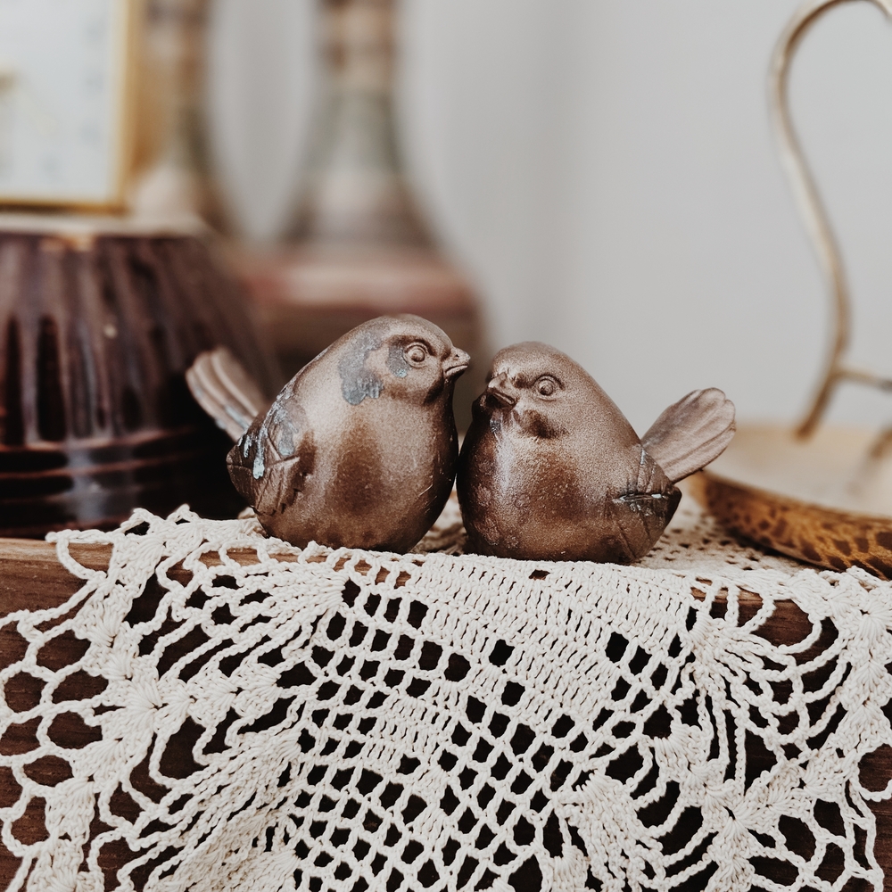 Pair of Small Bronze Coated Bird Figurines - Picture 2 of 4